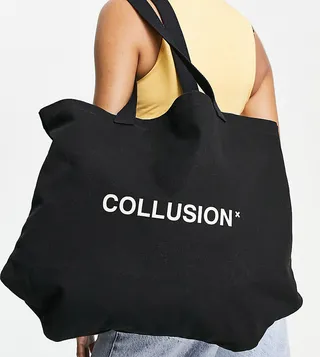 COLLUSION Unisex branded tote bag in black