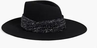 Harlowe glittered velvet-trimmed wool-felt fedora
