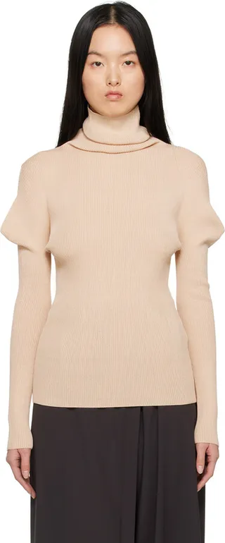 132 5. ISSEY MIYAKE Beige Flat Rib Turtleneck