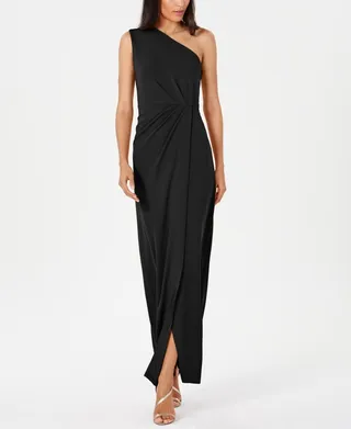 Calvin Klein Draped One-Shoulder Gown