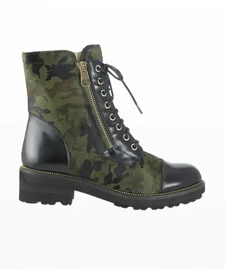 Tiffany Camo-Print Fur Combat Booties