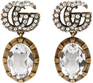 Gucci Gold Crystal Double G Earrings
