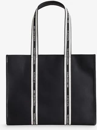 Womens Black Georjey Branded-strap Cotton-canvas Tote bag