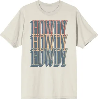 Western Howdy Repeat Text Crew Neck Short Sleeve Tofu Unisex Adult T-shirt-3XL