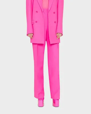 Pleated Wide-Leg Crepe Trousers