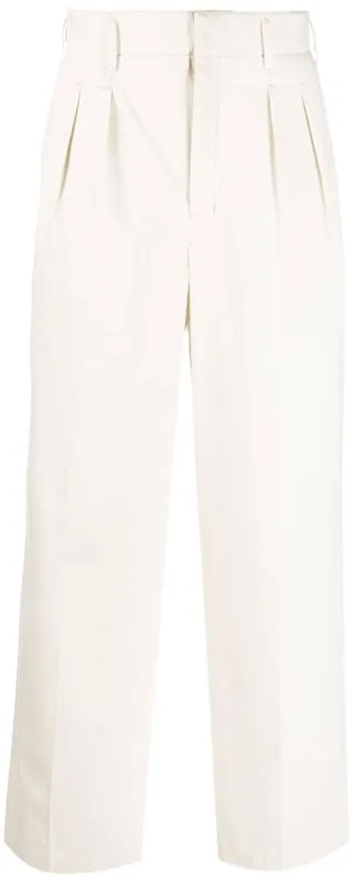 Pleat-Detail Cotton Straight-Leg Trousers