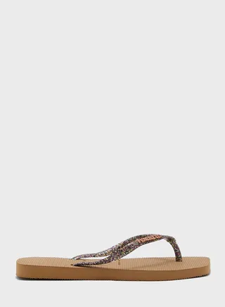 Slim Square Logo Metallic Flip Flops