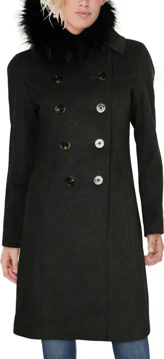 Maci Womens Wool Blend Midi Pea Coat