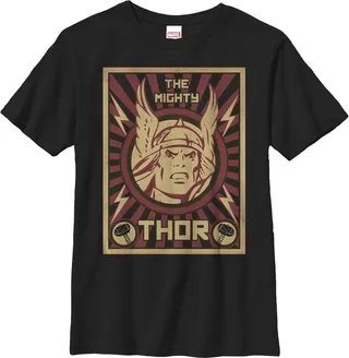 Boy's Marvel Mighty Thor Wing Helmet T-Shirt - Black - Small