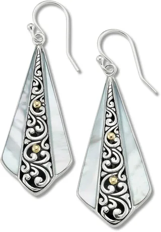 18K Gold & Sterling Silver Mother of Pearl Geo Drop Earrings