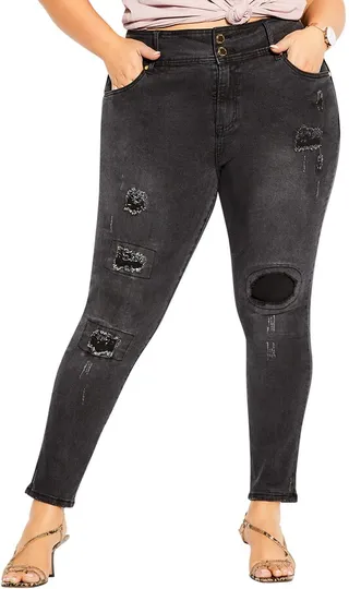 Apple Patched Ankle Skinny Jeans