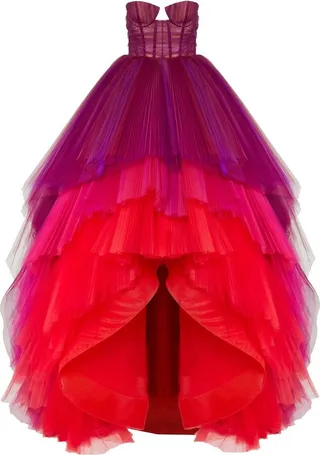 Strapless Tiered Tulle Gown
