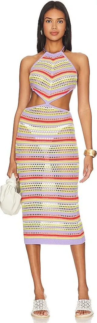 Elidia Striped Open Stitch Midi Dress