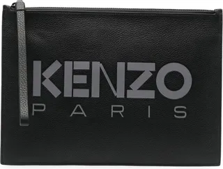 Logo-Print Leather Clutch Bag