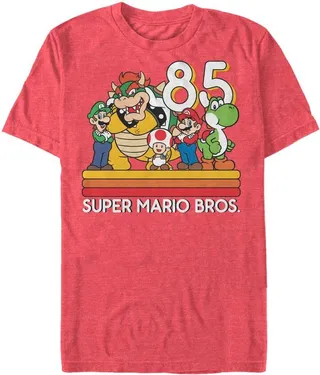 Men's Nintendo Super Mario Bros Group 85 T-Shirt - Red Heather - X Large