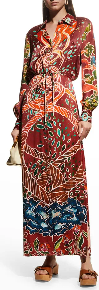 Vic Waist-Tie Printed Maxi Shirtdress