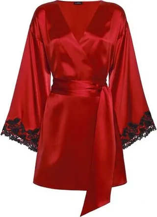 Silk short robe with lurex frastaglio