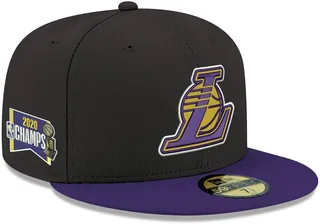 Men's Black and Purple Los Angeles Lakers 2020 Nba Finals Champions Banner Side Patch 59FIFTY Fitted Hat