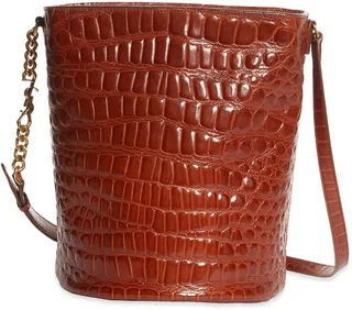 Croc Embossed Leather Bucket Bag