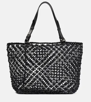 Woven leather tote bag