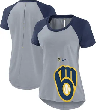 Women's Nike Heather Gray Milwaukee Brewers Summer Breeze Raglan Fashion T-shirt