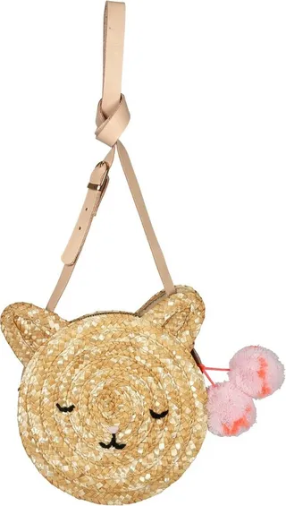 Meri Meri Cat Cross Body Straw Bag (Pack of 1)