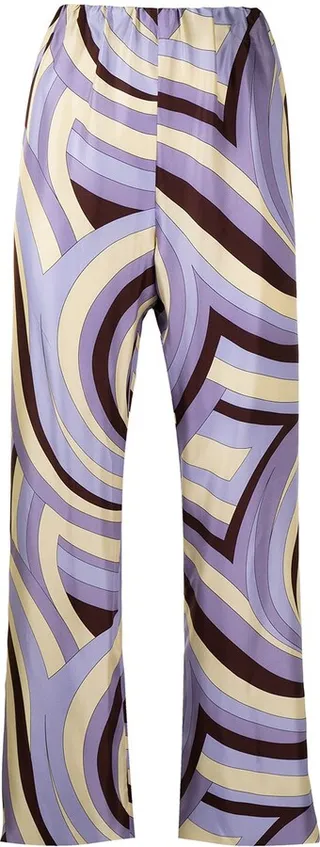 Swirl-Pattern Silk Trousers