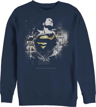 Men's Superman Hero Graffiti Print Sweatshirt - Navy Blue - Large