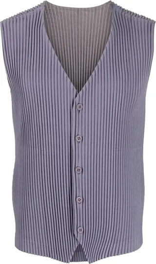 plissé-effect V-neck waistcoat
