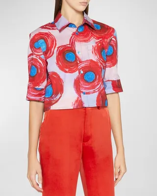 Abstract-Print Boxy Crop Shirt