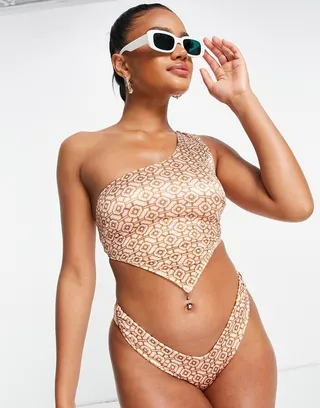 ASOS DESIGN v hipster bikini bottom in pretty tile print