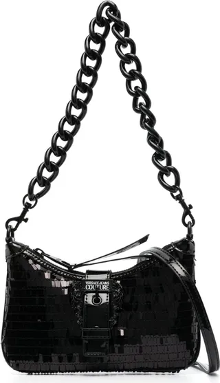 Sequin Logo-Plaque Shoulder Bag