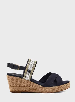 Golden Mid Heel Wedge Sandals