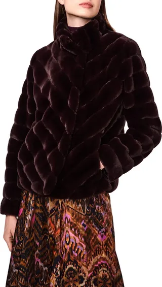 Chevron Faux Fur Jacket