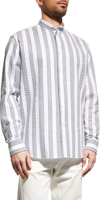 Men's Seersucker Stripe Cotton Sport Shirt