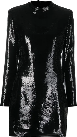 Sequin-Embellished Long-Sleeve Mini Dress