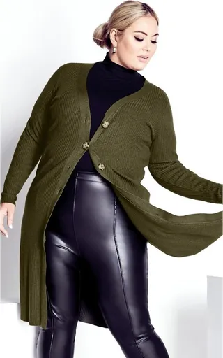 AVENUE | Women's Plus Size Button Knit Cardigan - khaki - 18W