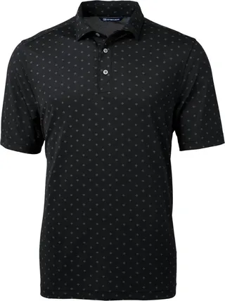 Cutter & Buck Virtue Eco Pique Tile Print Recycled Mens Polo Shirt - Black - M