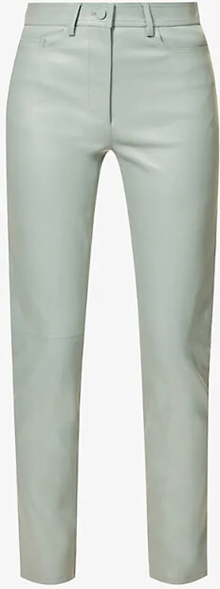 Womens Sage Teddy Straight-leg Leather Trousers