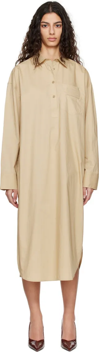 REMAIN Birger Christensen Beige Buttoned Midi Dress