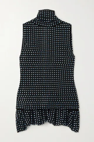 16ARLINGTON - Blair Open-back Crystal-embellished Draped Turtleneck Top - Black