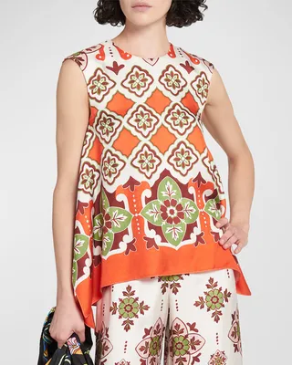 San Carlo Abstract-Print Handkerchief Sleeveless Top