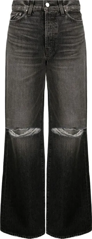 Black Distressed Wide-Leg Jeans