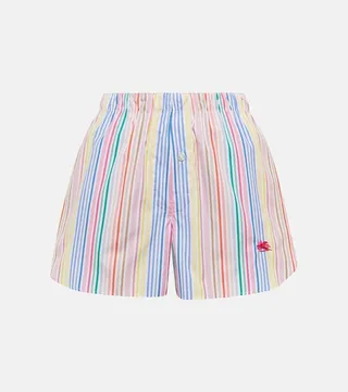Striped cotton poplin shorts