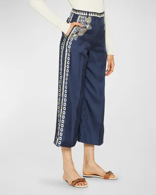 Foulard Side-Stripe Wide-Leg Crop Silk Pants
