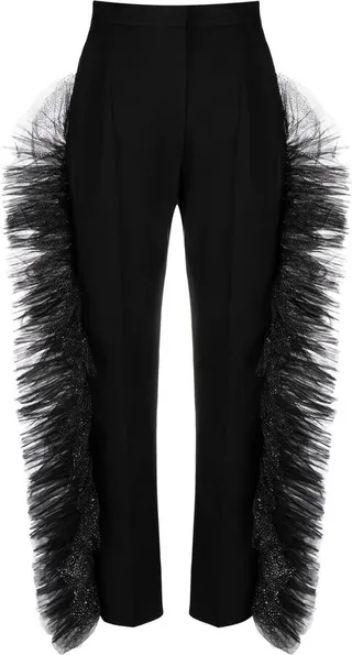 Tulle-Trim Straight-Leg Trousers