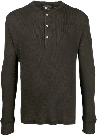 Henley long-sleeved T-shirt