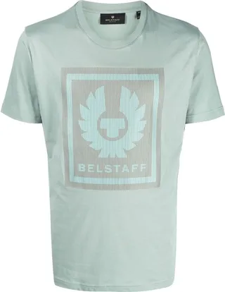 striped-logo crew neck T-shirt