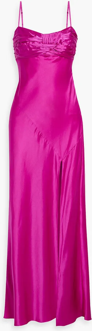 Aurelia gathered silk-satin maxi dress