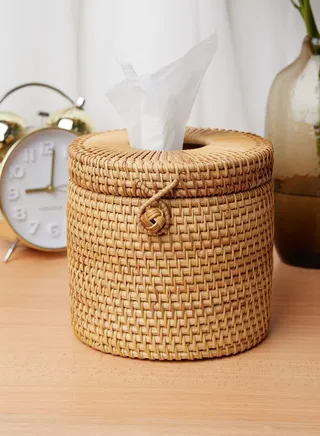 Rattan Tissue Box Round